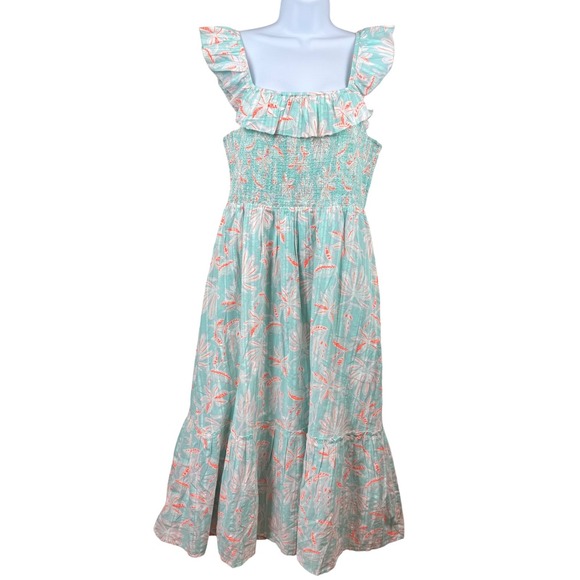 Vineyard Vines Maxi Dress Small Smocked Ruffle‎ Coral Cottagecore Romantic - Picture 2 of 16